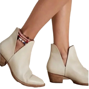 Free People Charm Double V Ecru Size 41 Ankle Boot Leather Block Heels